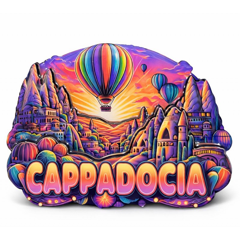 Kapadokya Temalı Ahşap Buzdolabı Magneti Model 2 