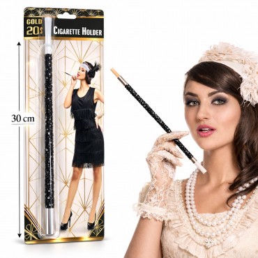 30 cm Siyah Payetli Sigara Tutacağı – 1920’ler Gatsby Parti Aksesuarı