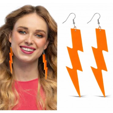 Retro Neon Turuncu Şimşek Küpe