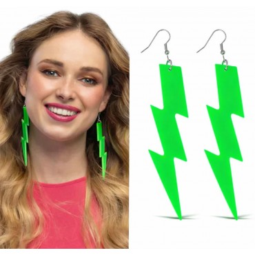 Retro Neon Yeşil Şimşek Küpe