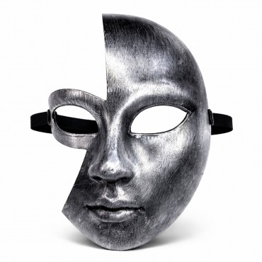 Antik Efektli Gümüş Yarım Yüz Plastik Parti Maskesi