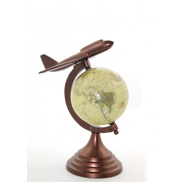 25x15 cm Pirinç Uçak Tasarımlı Dünya Küre 