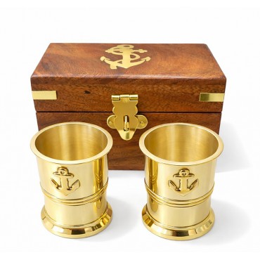 Ahşap Kutulu 2'li Pirinç Shot Bardak Seti 