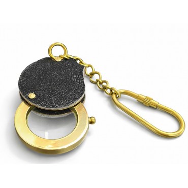 Deri Detaylı Pirinç Büyüteç Anahtarlık 