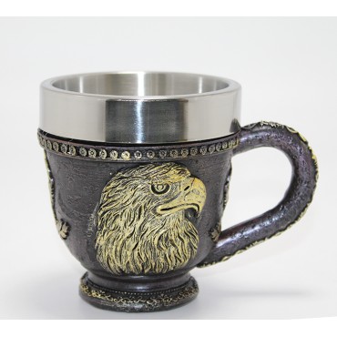 3D Kabartmalı Kartal Büstü Paslanmaz Çelik Kupa Bardak