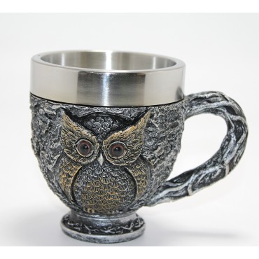 3D Kabartmalı Baykuş Büstü Paslanmaz Çelik Kupa Bardak