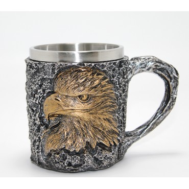 3D Kabartmalı Kartal Büstü Paslanmaz Çelik Kupa Bardak