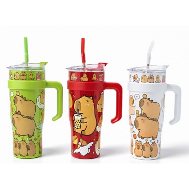 Sevimli Kapibara Pipetli Termos Suluk 