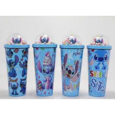 Sevimli Stitch Pipetli Boncuklu Termos Ve Suluk 