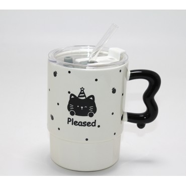 Sevimli Ayı Figürlü Pipetli Kapaklı Porselen Kupa Bardak