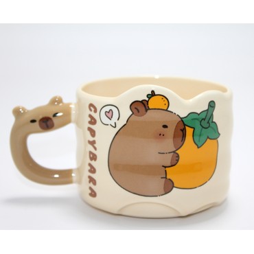 Capybara Figürlü Yayvan Formlu Porselen Kupa Bardak