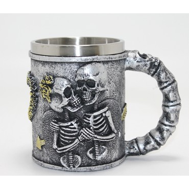 Sonsuz Aşk İskelet Tasarımlı 3D Kabartmalı Çelik Kupa Bardak