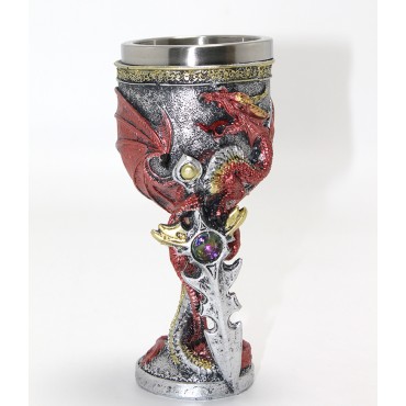 Ejderha Ve Kılıç Temalı 3D Kabartmalı Çelik Kadeh Bardak