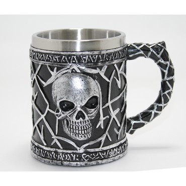 Gotik Kurukafa 3D Kabartmalı Paslanmaz Çelik Kupa Bardak