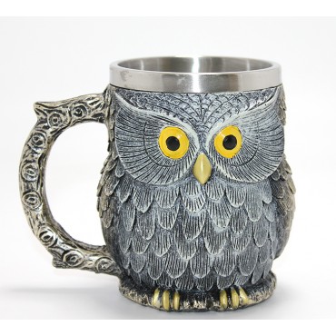 Bilge Baykuş Figürlü 3D Kabartmalı Paslanmaz Çelik Kupa Bardak