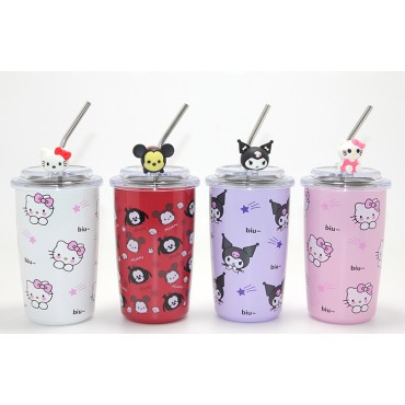 Sanrio Hello Kitty Ve Kuromi Figürlü Isı Muhafazalı Metal Pipetli Çelik Kupa 