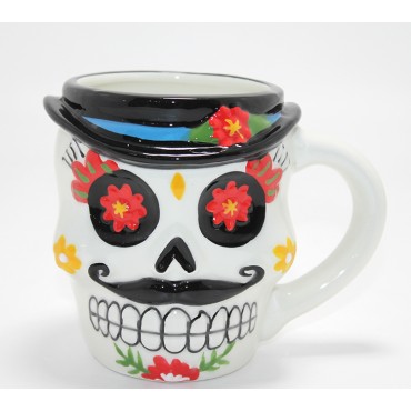 Meksikalı Kurukafa Karakterli Kabartmalı Kupa Bardak 