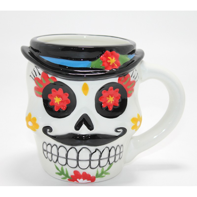 Meksikalı Kurukafa Karakterli Kabartmalı Kupa Bardak 