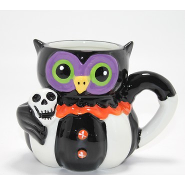 Kurukafa Tutan Baykuş Figürlü Seramik Kupa Bardak 