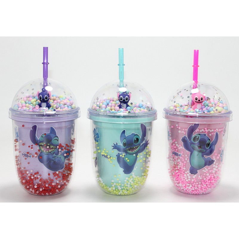 Stitch Figürlü Pipetli Kapaklı Kupa Bardak 