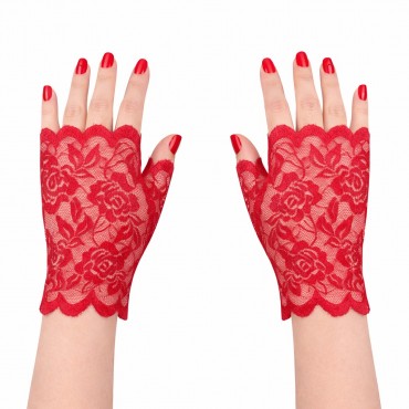 Kırmızı Dantel Parmaksız Kısa Eldiven