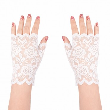 Beyaz Dantel Parmaksız Kısa Eldiven