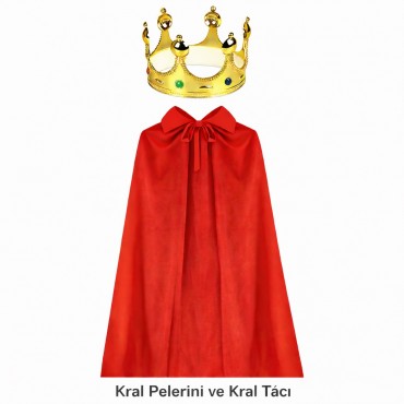 90 cm Kral Pelerini ve Altın Kral Tacı Seti