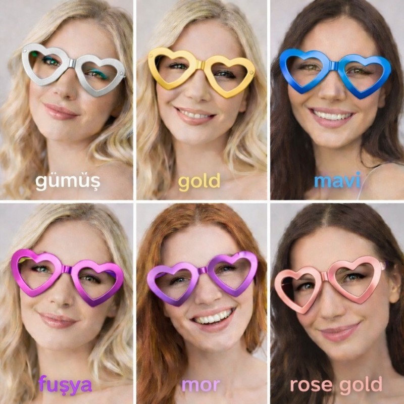 Kalp Şekilli Parti Gözlüğü 12 Adet – 6 Renk ( Camsız )