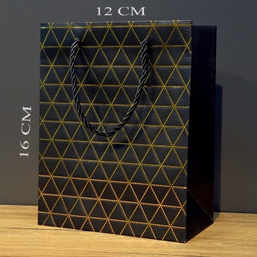 Siyah Geometrik Desenli Mini Boy Karton Hediye Çantası