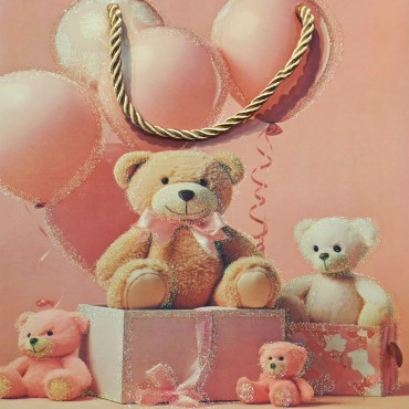 Ayıcık Desenli Pembe Küçük Boy Karton Hediye Çantası