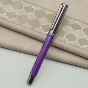 Yaprak Desenli Mor Deri Defter Ve Metal Roller Kalem Seti