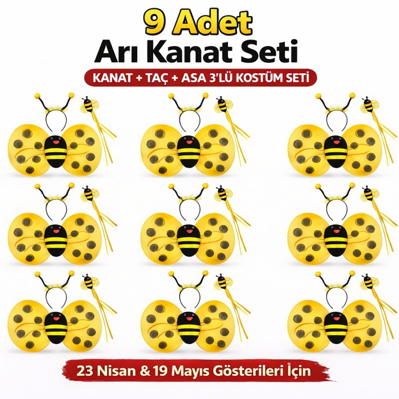 9’lu Arı Kostüm Seti – Kanat Taç Asa