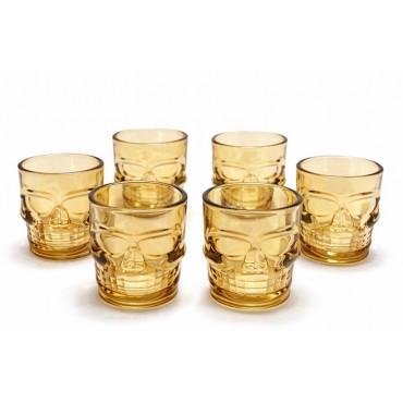 6'lı Kurukafa Sepya Cam Shot Bardağı Seti