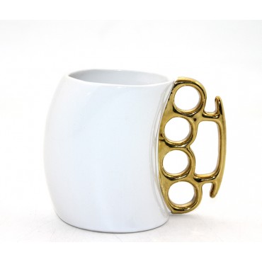 Porselen Muşta Tasarımlı Kupa Bardak Beyaz Renk 