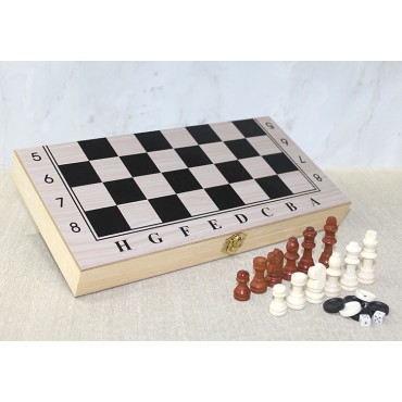 Ahşap Kutulu Satranç ve Tavla Seti - Model 2