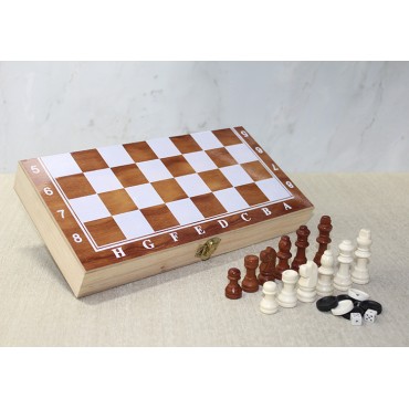 Ahşap Kutulu Satranç ve Tavla Seti - Model 3