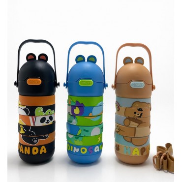  Yapboz Tasarımlı Çocuk Termosu - Paslanmaz Çelik Pipetli Ve Askılı Matara Alk4653