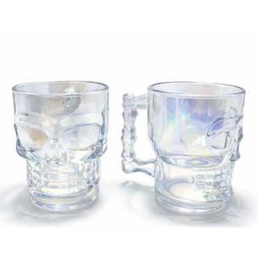 2'li Şeffaf Cam Kurukafa Kupa Bardak Seti 