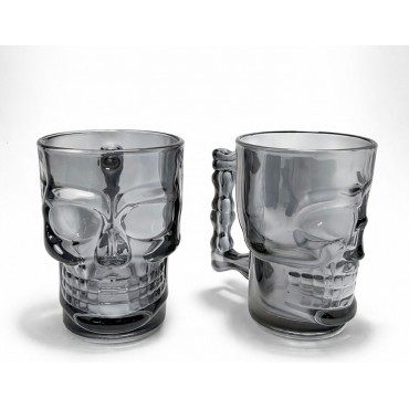 2'li Siyah Cam Kurukafa Kupa Bardak Seti 