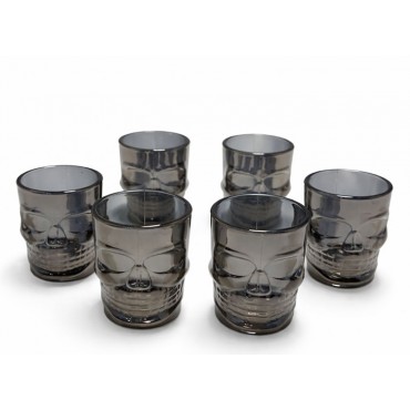 6'lı Kurukafa Siyah Cam Shot Bardağı Seti 