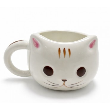 3D Kedi Tasarımlı Kabartmalı Seramik Kupa Bardak 