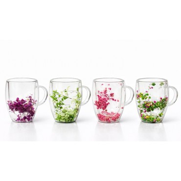 Çift Camlı Çiçekli Borosilikat Kupa Bardak - Model 2