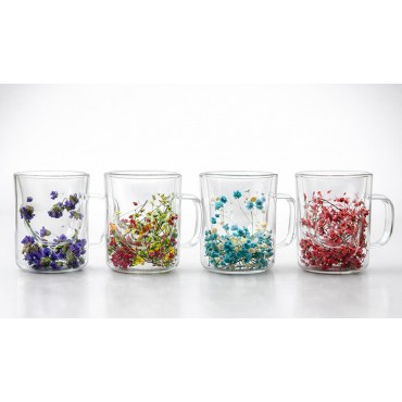 Çift Camlı Çiçekli Borosilikat Kupa Bardak - Model 3