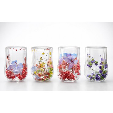 Çift Camlı Çiçekli Su Bardağı