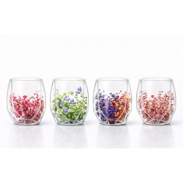 Çift Camlı Çiçekli Köşeli Bardak 