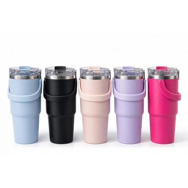 Renkli 900 ml Taşıma Kulplu Paslanmaz Çelik Termos Mug Bardak