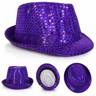 Mor Payetli Disco Parti Şapkası Yetişkin Işıltılı Fötr Model