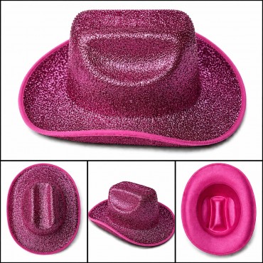 Parlak Pembe Kovboy Şapka Kadın Erkek Parti Disco Festival Şapkası