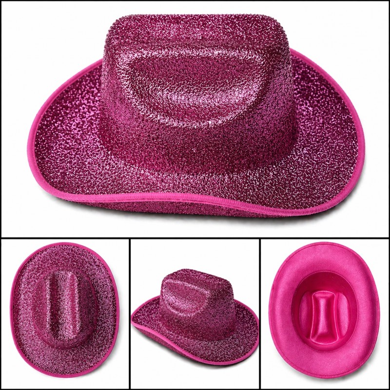 Parlak Pembe Kovboy Şapka Kadın Erkek Parti Disco Festival Şapkası