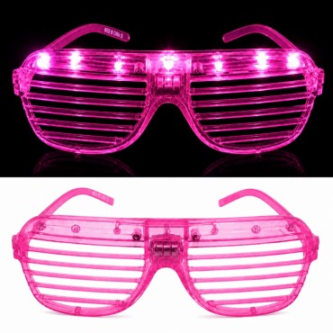 LED Işıklı Panjur Parti Gözlüğü Pembe Renk Shutter Gözlük